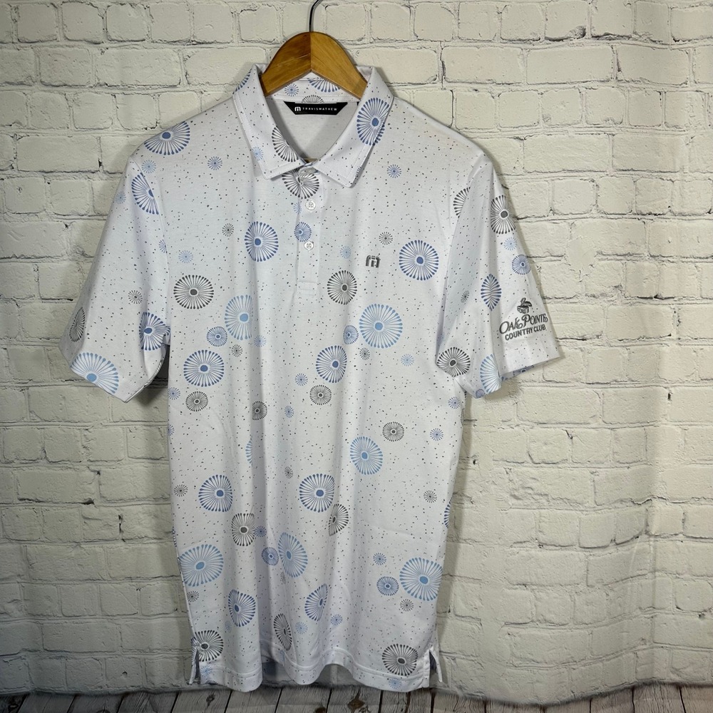 TravisMathew Mens White Floral Burst Golf Polo Oak Pointe Country Club 1MAA029 M